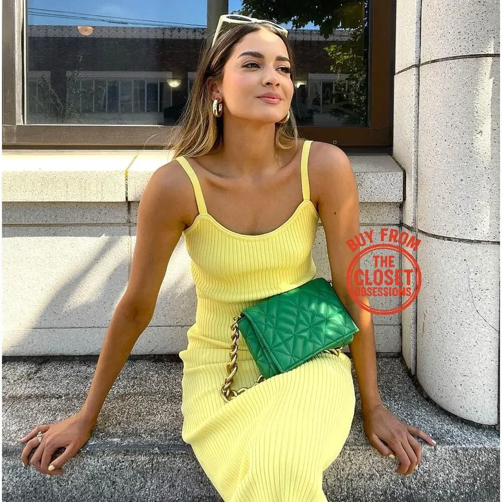 ZARA Green Quilted Chain Shoulder Bag NWT Gold Chain Purse OS